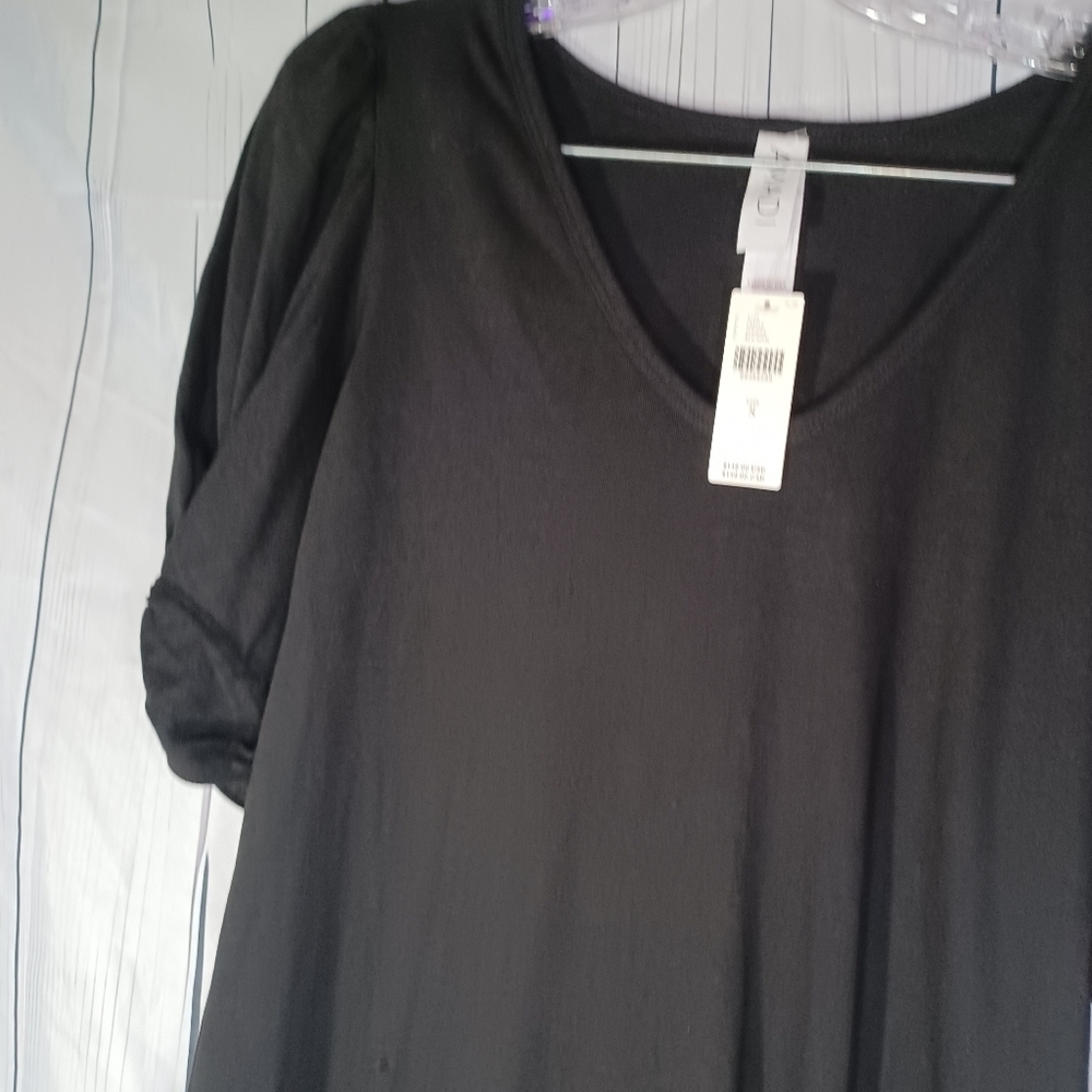 Anthropologie AMADI Black V-Neck Twist Puff Sleeve Dress NWT - Picture 3 of 14